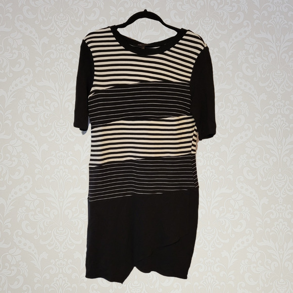 bcbgmaxazria, L | Black And White Striped 3/4th Sleeve Sheath Career Dress - Picture 1 of 5